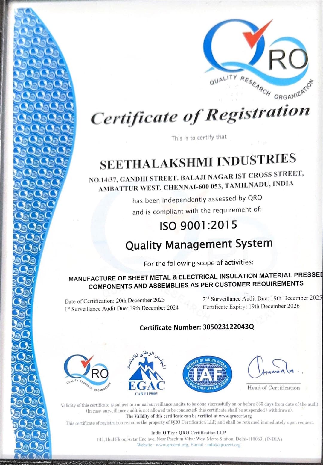 ISO 9001 Certificate